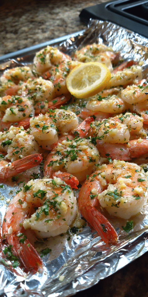 Easy Foil-Packet Shrimp Scampi | Quick Weeknight Dinner served warm with cozy spices