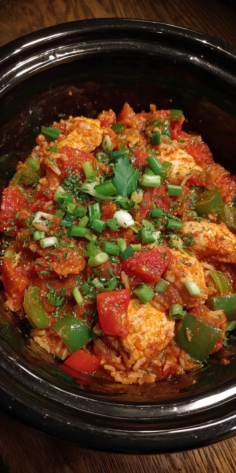 Easy Slow Cooker Chicken Jambalaya: A Flavorful Set-and-Forget Dinner served warm with cozy spices