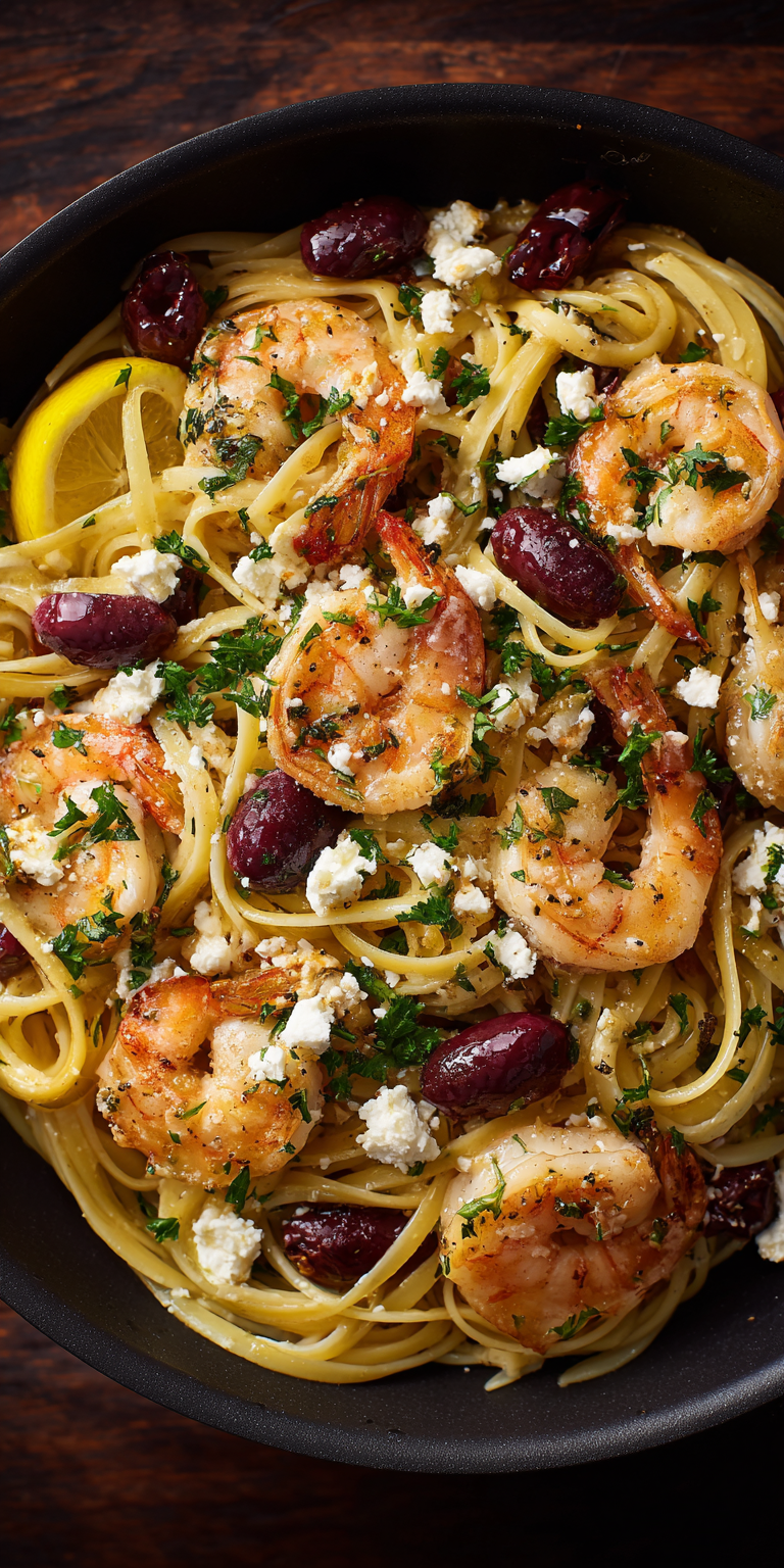 Greek Shrimp Scampi with Feta & Olives Recipe
