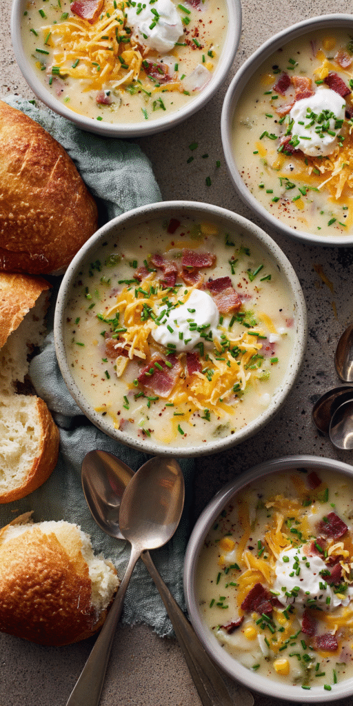 Loaded Baked Potato Soup Board served warm with cozy spices