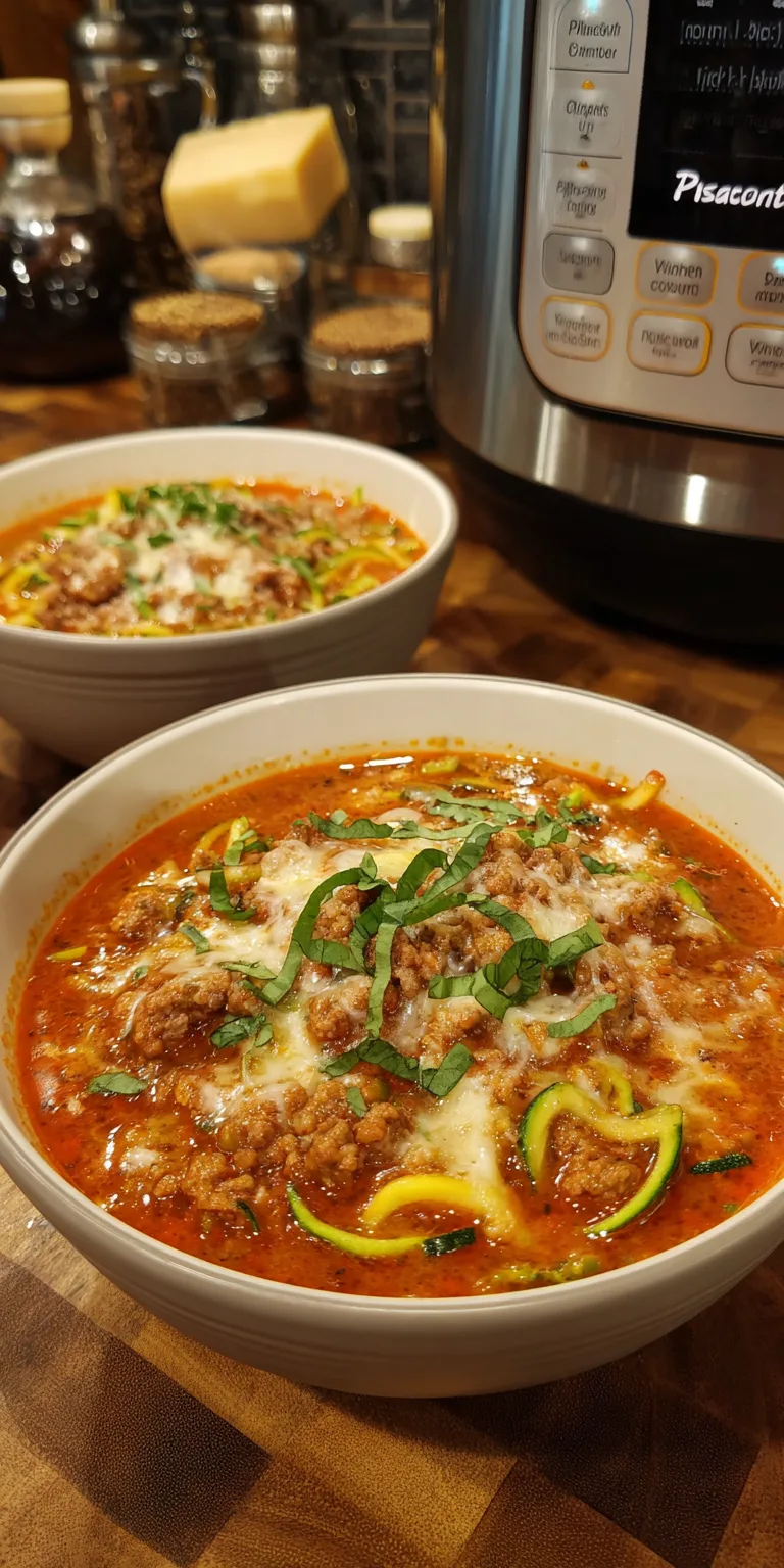 Low-Carb Instant Pot Lasagna Soup served warm with cozy spices