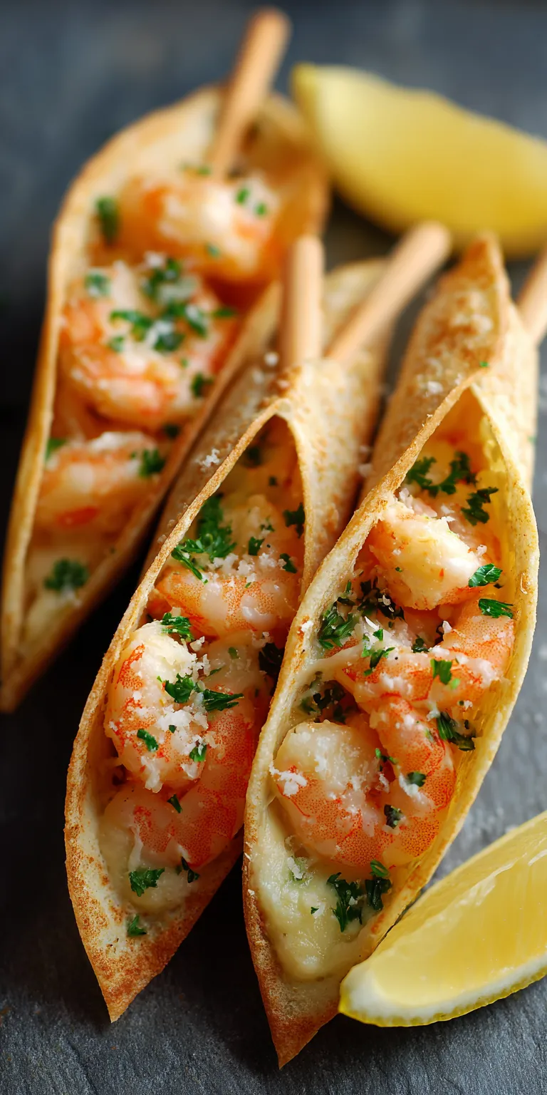 Mini Shrimp Scampi Quesadilla Cones served warm with cozy spices