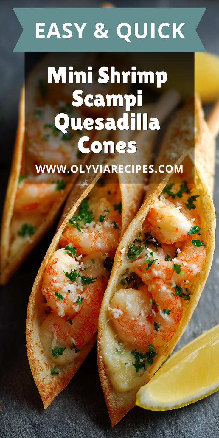 Mini Shrimp Scampi Quesadilla Cones served warm with cozy spices