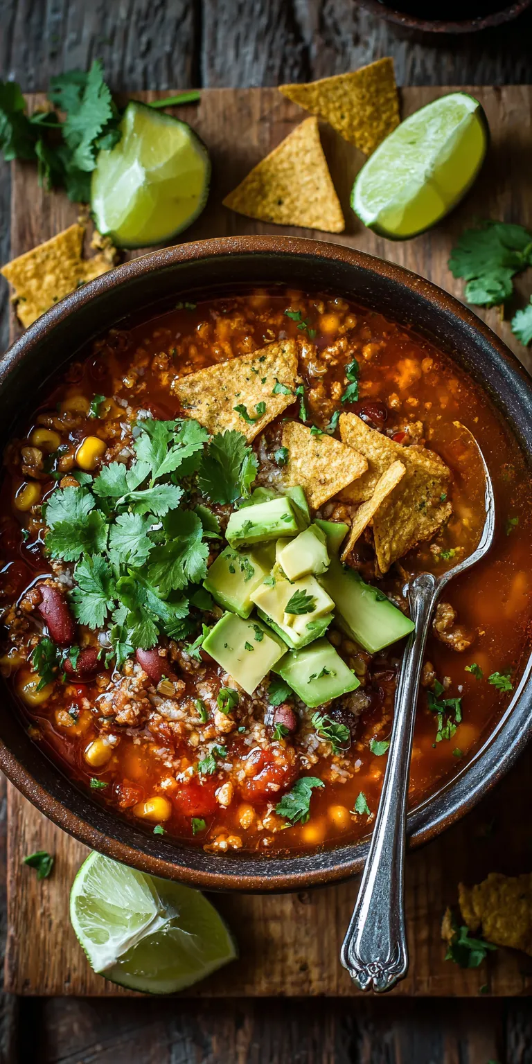 Vegan Walnut Meat Taco Soup served warm with cozy spices