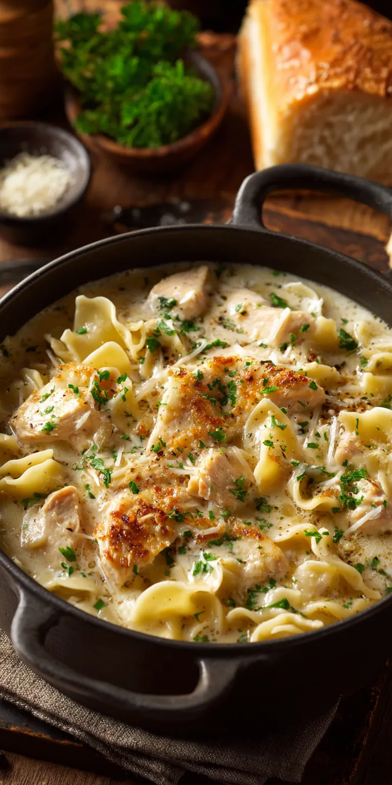 White Chicken Alfredo Lasagna Soup served warm with cozy spices