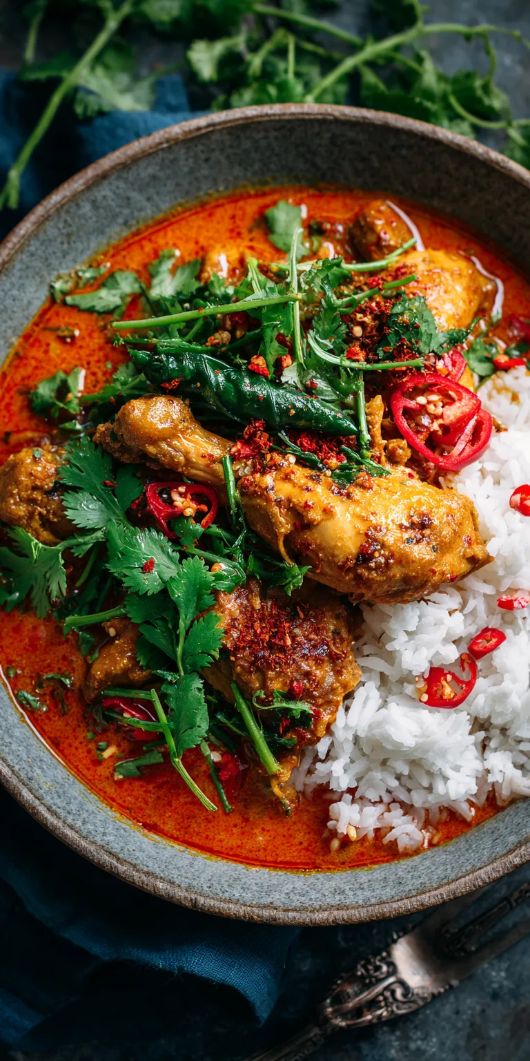 Creamy Coconut Harissa Chicken Curry served warm with cozy spices