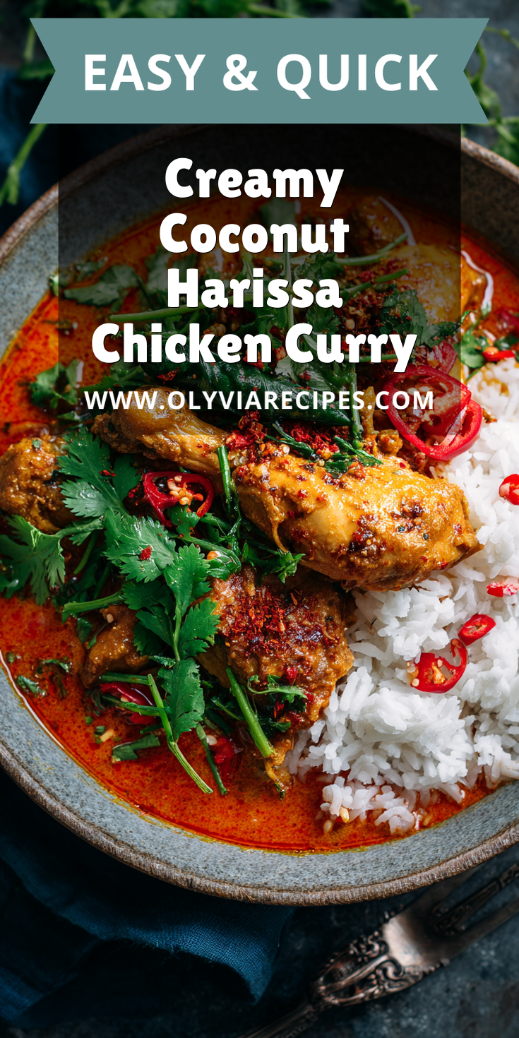 Creamy Coconut Harissa Chicken Curry served warm with cozy spices