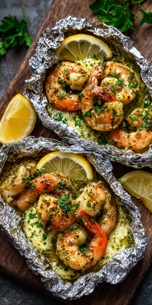 Creamy Parmesan & Pesto Shrimp Foil Packets Recipe
