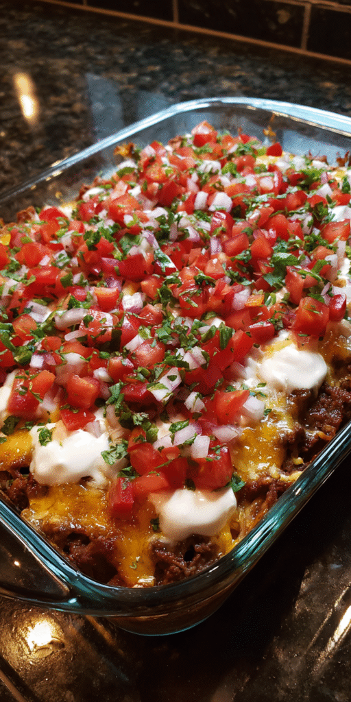 Fresh Pico de Gallo Topped Chipotle Beef Casserole Recipe