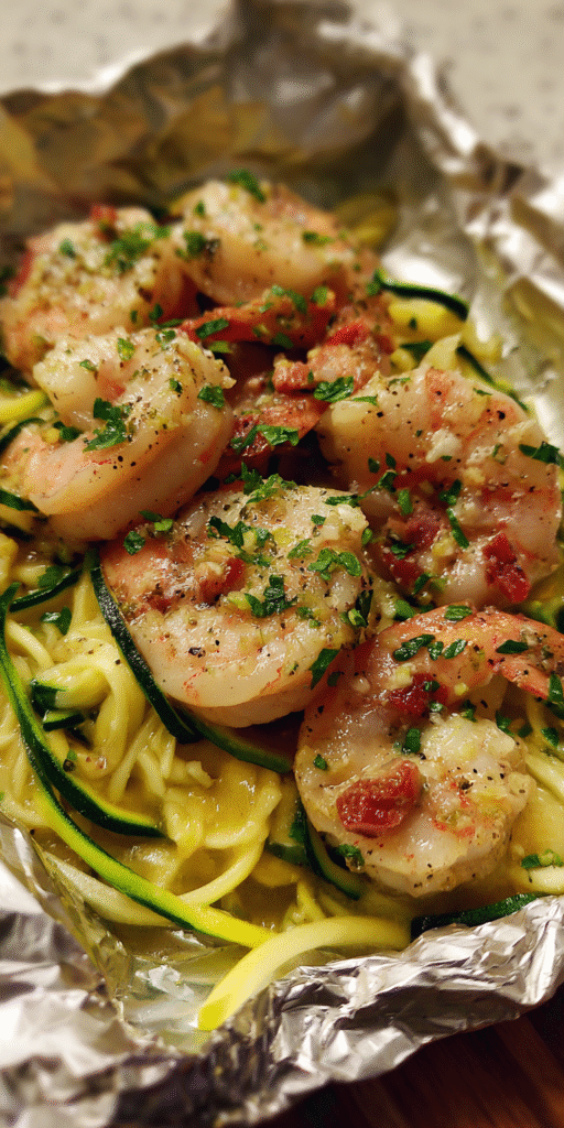 Keto Garlic Butter Shrimp Packets with Zucchini Noodles Recipe