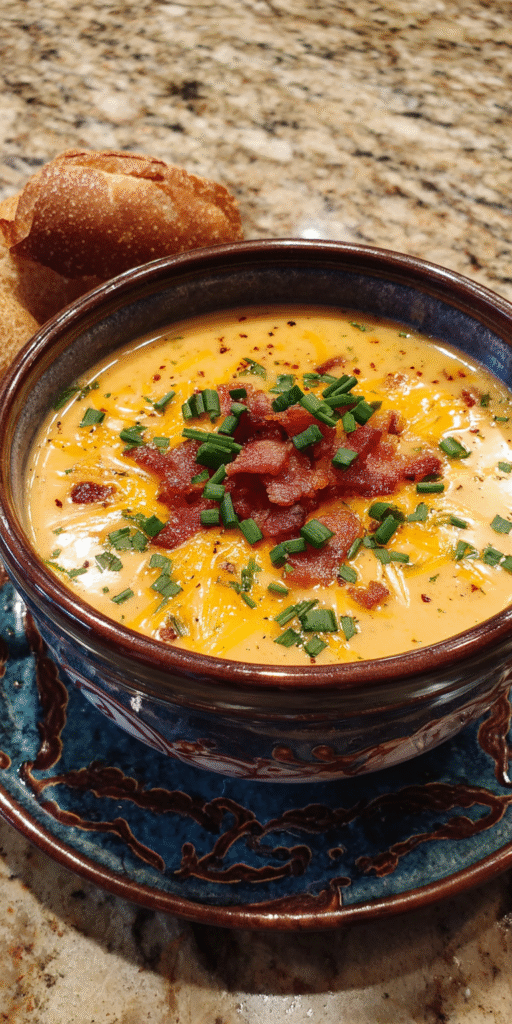 Loaded Cheesy Bacon Cajun Potato Soup served warm with cozy spices