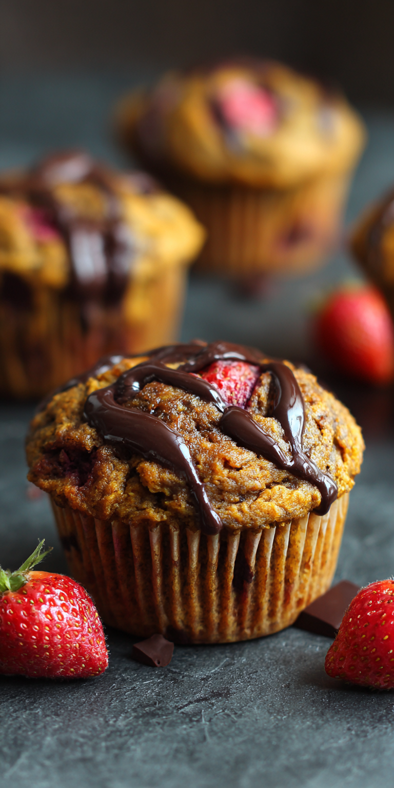 Pumpkin Banana Muffins with Strawberry & Dark Chocolate Chunks Recipe