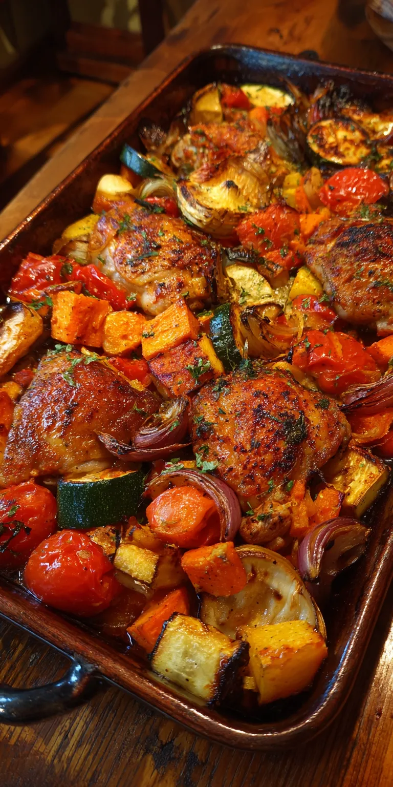 Roasted Vegetable & Harissa Chicken Thighs served warm with cozy spices