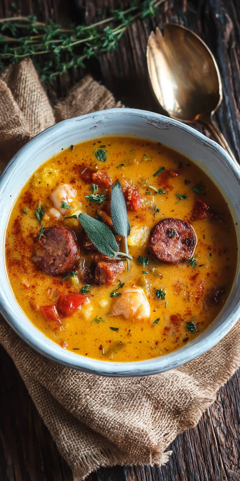 Smoky Andouille Sausage & Cajun Potato Soup served warm with cozy spices