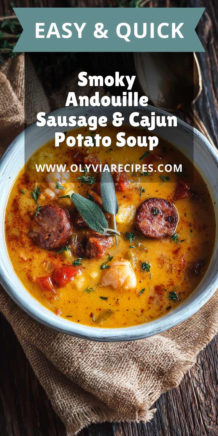 Smoky Andouille Sausage & Cajun Potato Soup served warm with cozy spices