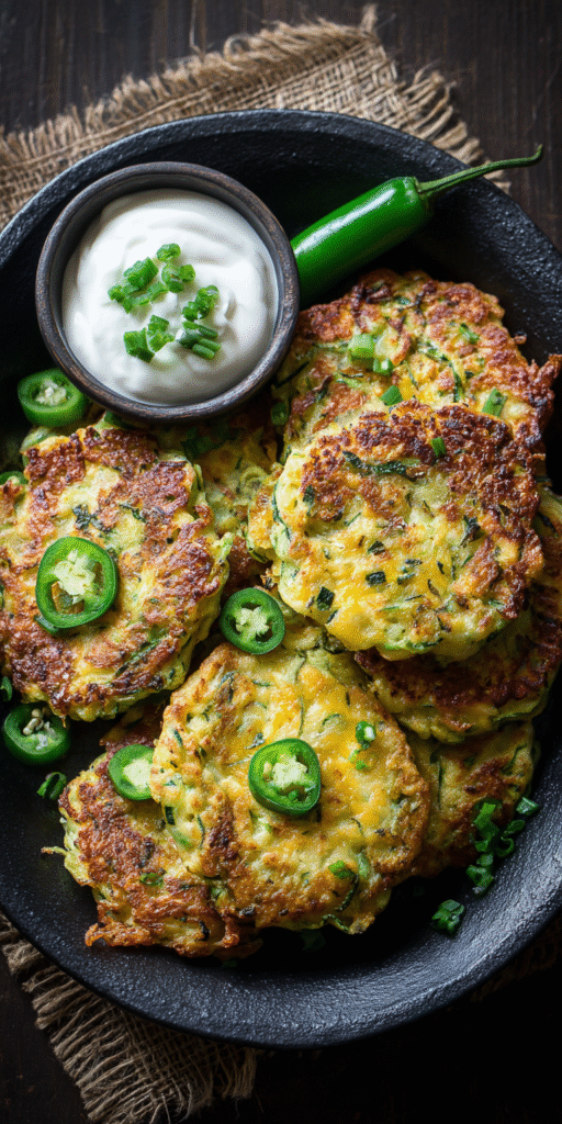 Spicy Jalapeño & Cheddar Zucchini Fritters Recipe