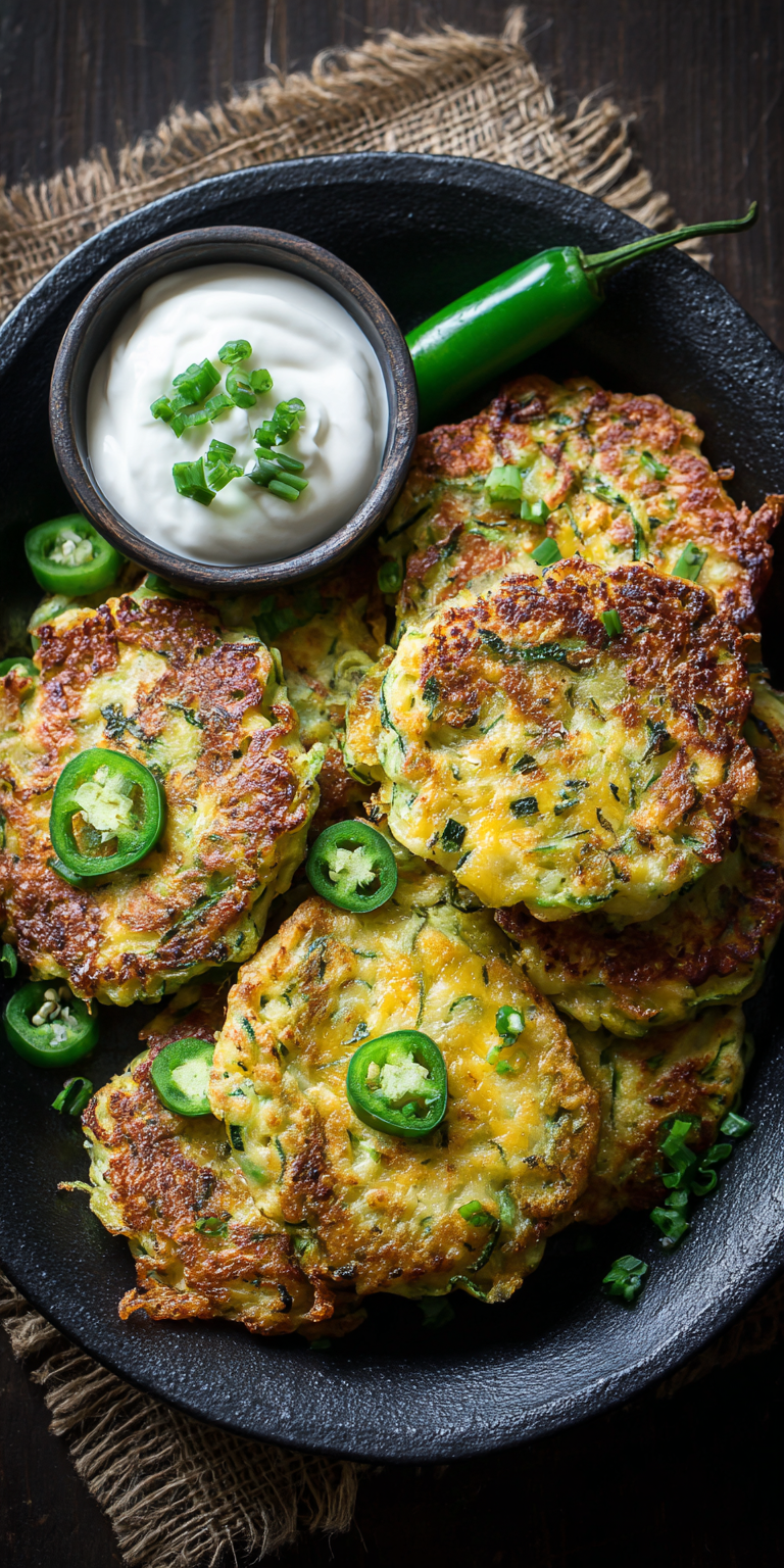 Spicy Jalapeño & Cheddar Zucchini Fritters Recipe