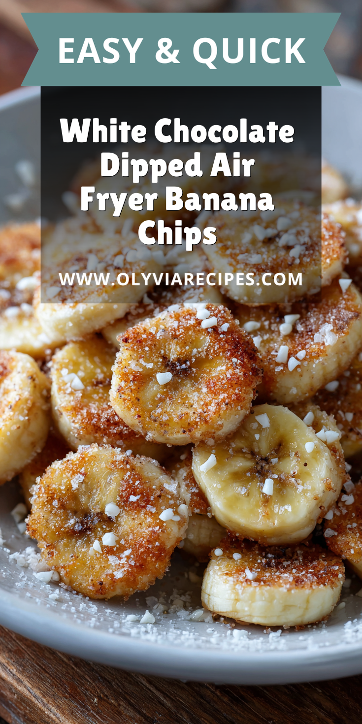 White Chocolate Dipped Air Fryer Banana Chips served warm with cozy spices