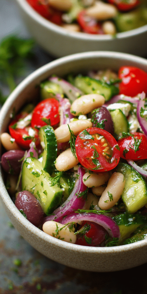 10 Minute Mediterranean White Bean Salad served warm with cozy spices