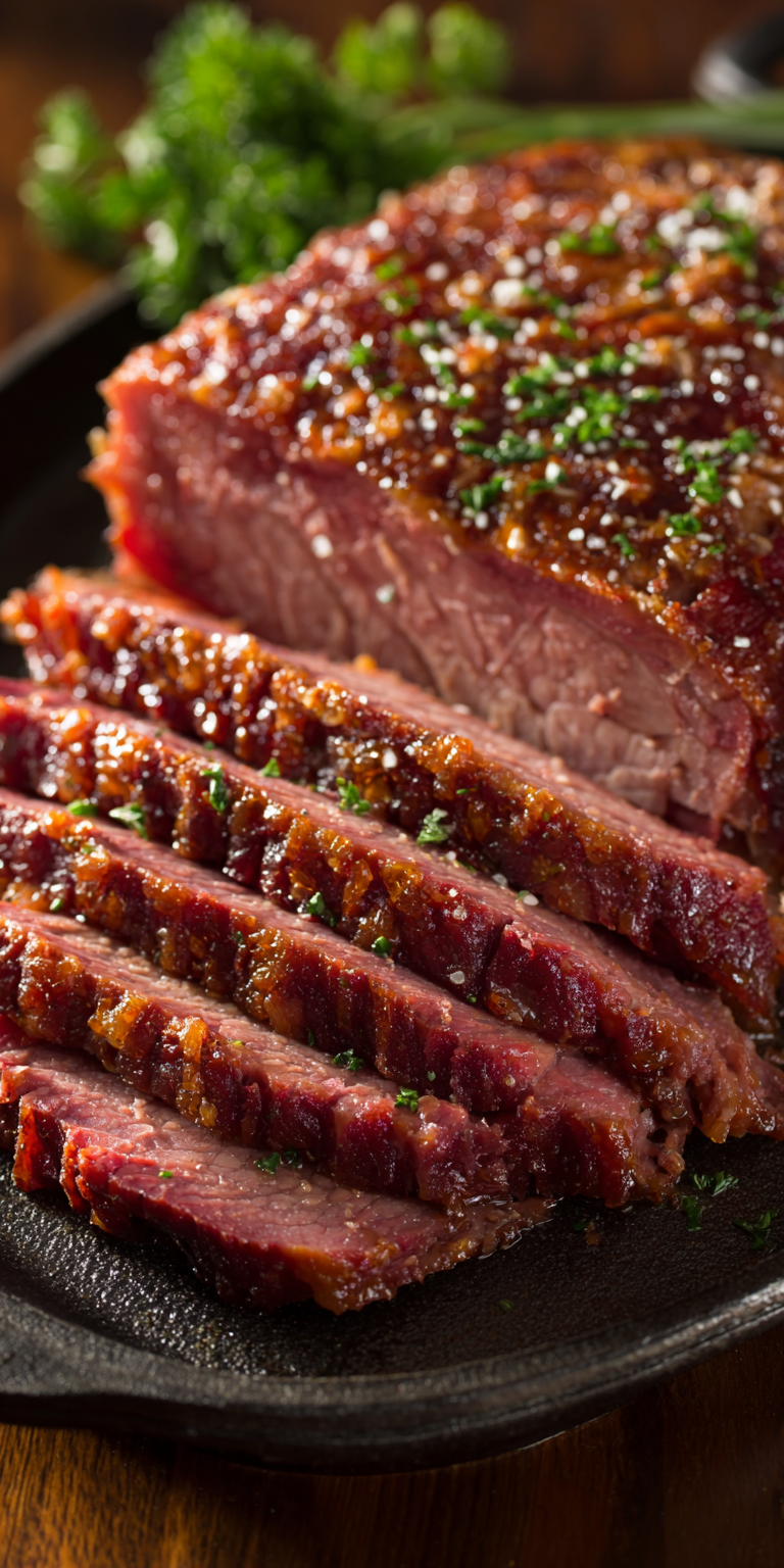 Baked Corned Beef Brisket served warm with cozy spices