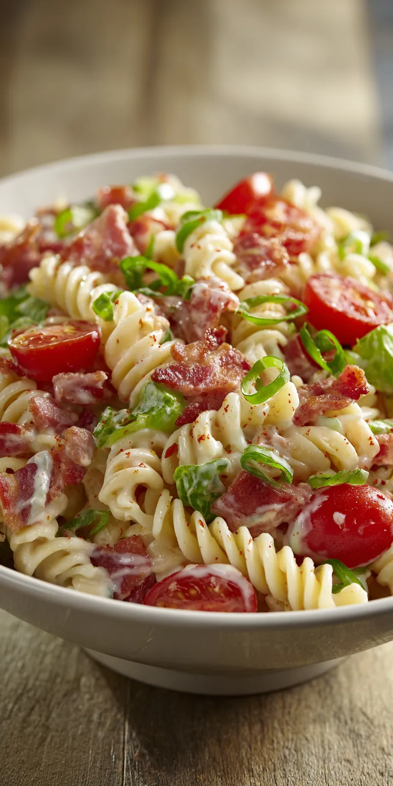 BLT Pasta Salad Bowl served warm with cozy spices