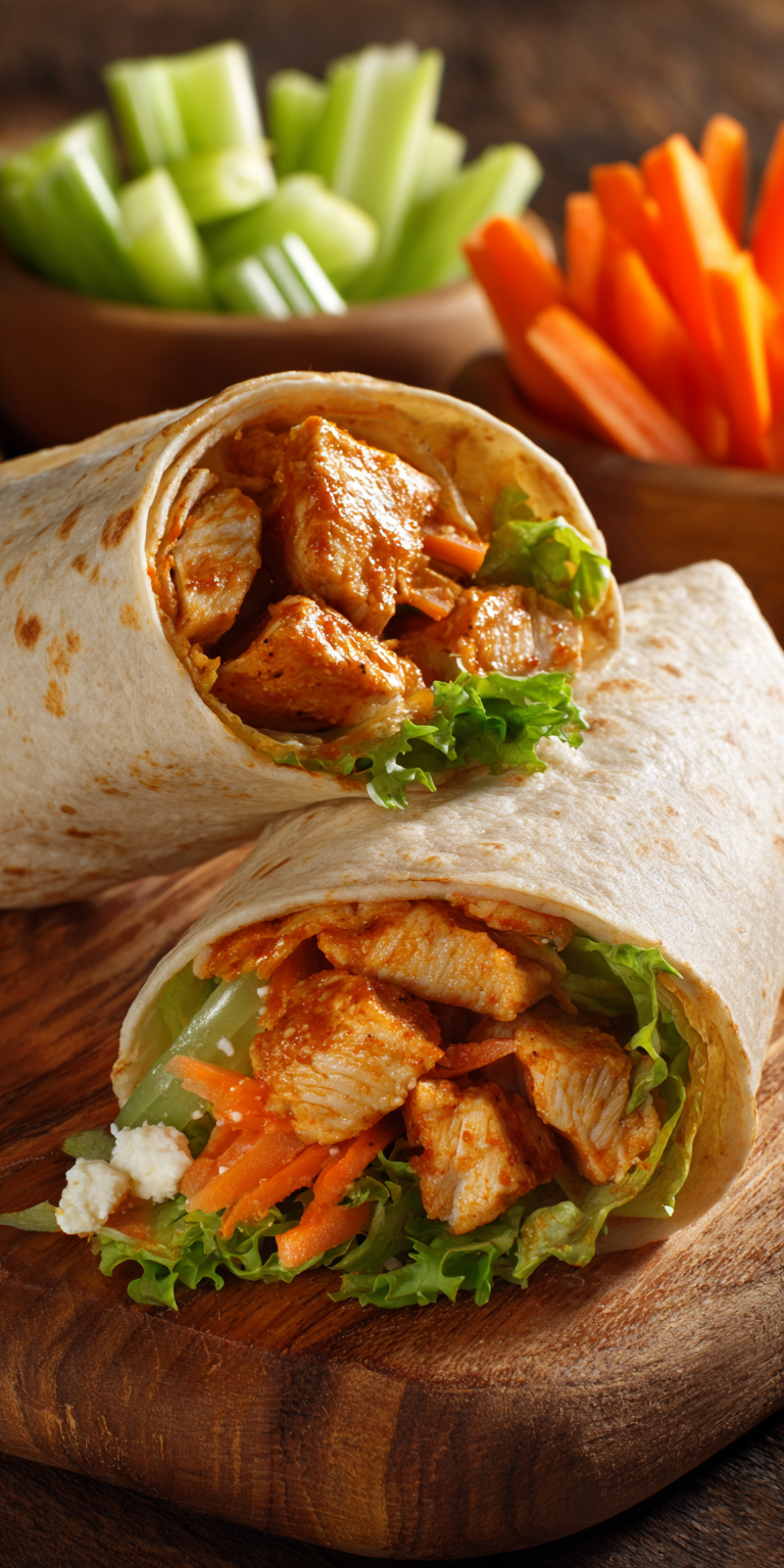 Buffalo Chicken Wraps for Lunch served warm with cozy spices