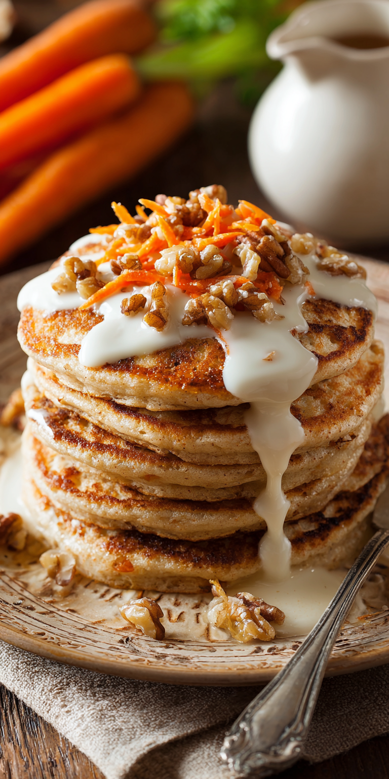 Carrot Cake Pancakes with Syrup served warm with cozy spices