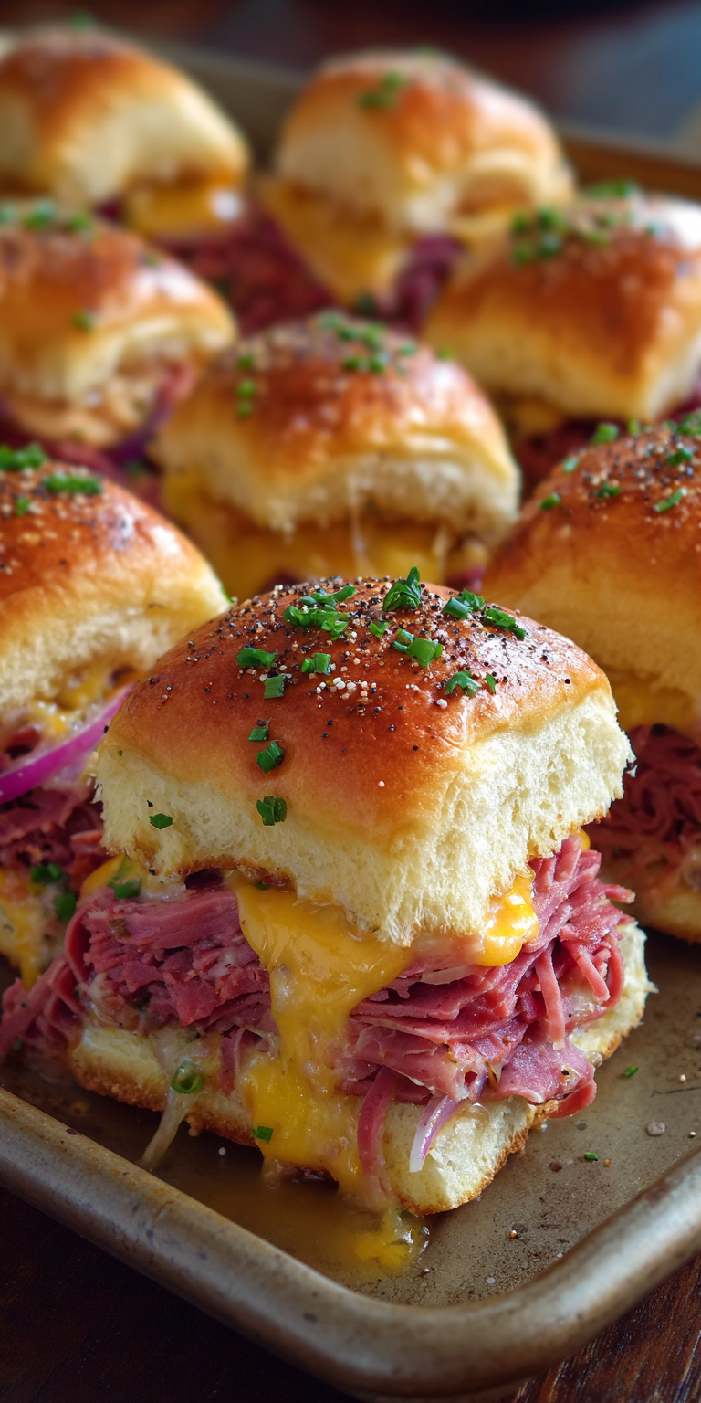Corned Beef Sliders on Hawaiian Rolls served warm with cozy spices