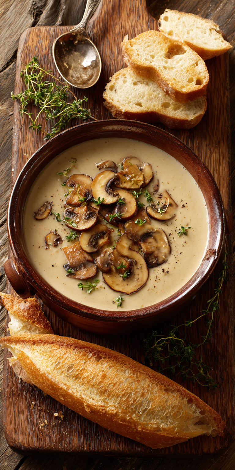 Creamy Mushroom and Thyme Bisque served warm with cozy spices