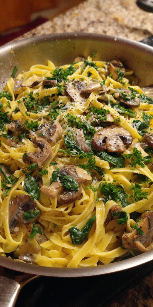 Creamy Mushroom Spinach Pasta Recipe