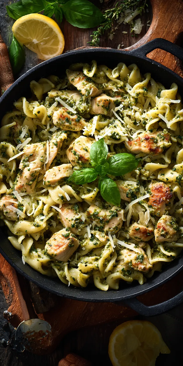 Creamy Pesto Pasta with Chicken served warm with cozy spices