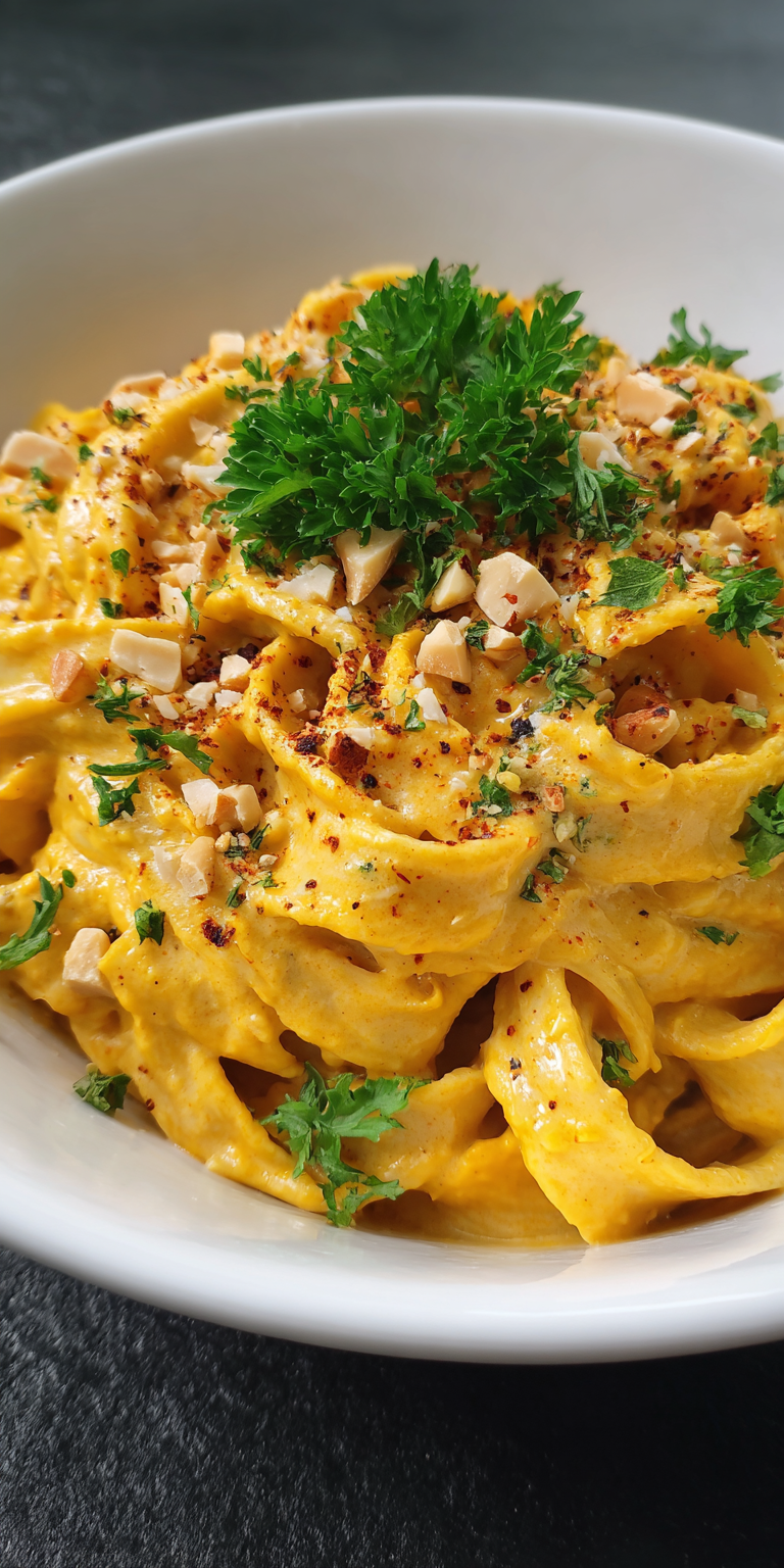 Creamy Pumpkin Pasta Sauce served warm with cozy spices