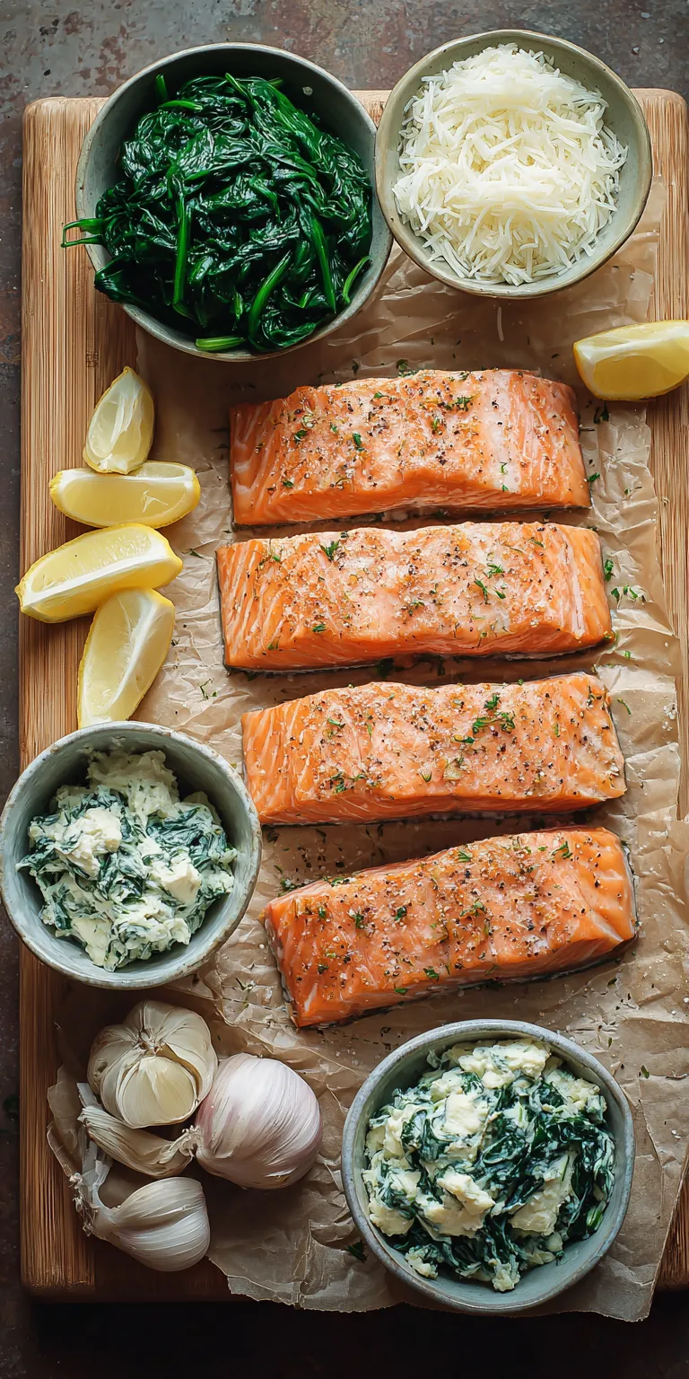 Creamy Spinach Stuffed Salmon served warm with cozy spices