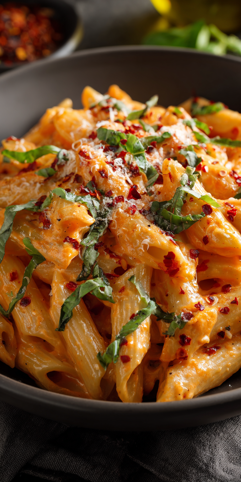 Creamy Tomato Basil Pasta served warm with cozy spices
