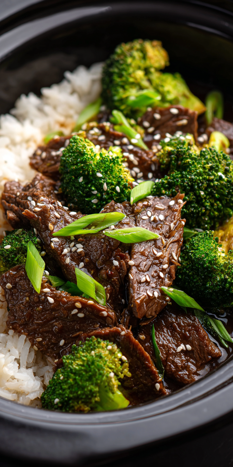 Crockpot Beef and Broccoli Better Than Takeout served warm with cozy spices