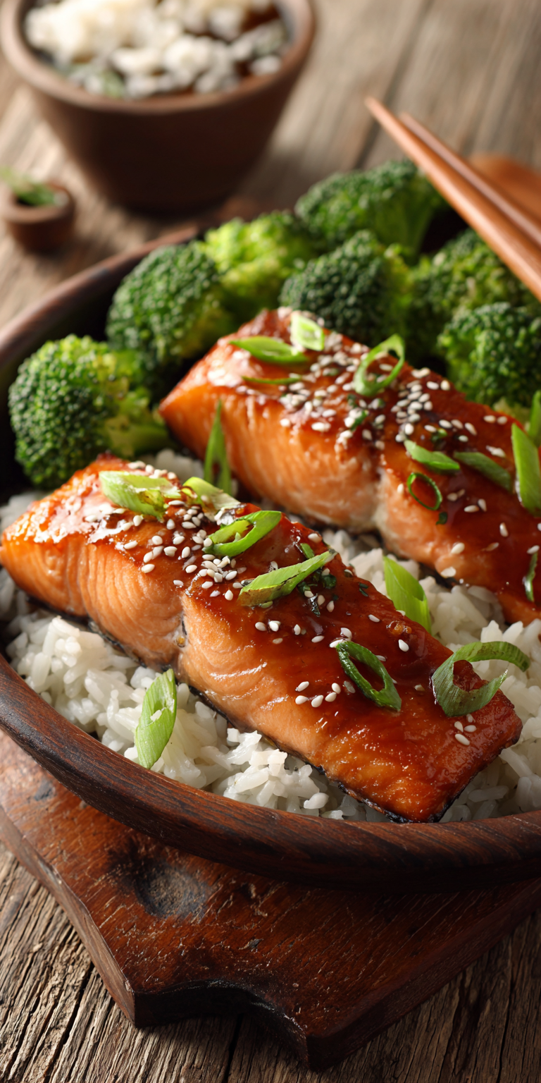 Easy Teriyaki Salmon Rice Bowl served warm with cozy spices