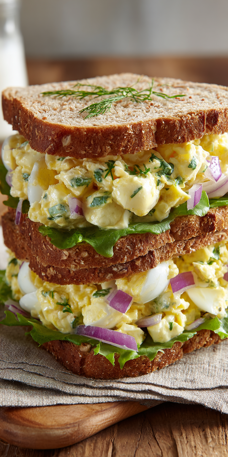 Egg Salad Sandwich Healthy Lunch served warm with cozy spices
