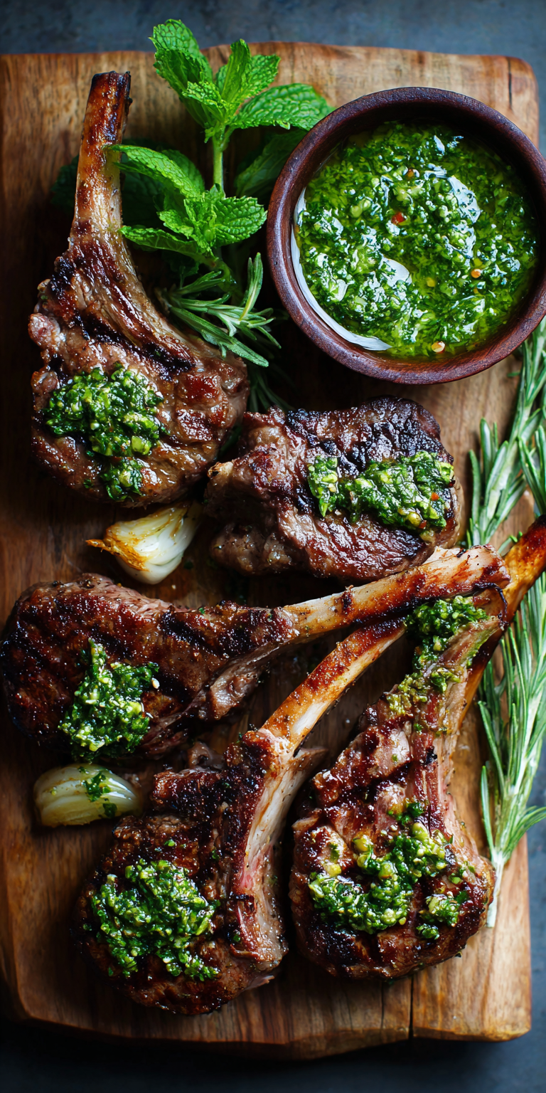 Grilled Lamb Chops with Mint Chimichurri served warm with cozy spices