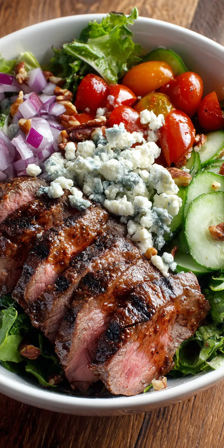 Grilled Steak and Blue Cheese Salad Bowl served warm with cozy spices