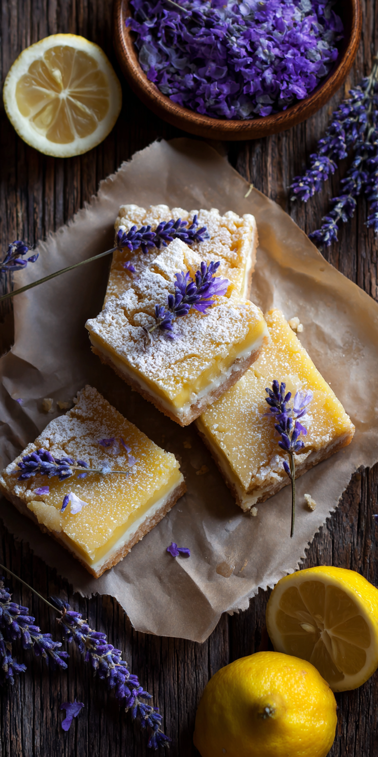 Lavender Lemon Bars Shortbread Crust served warm with cozy spices