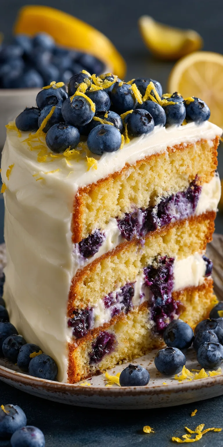 Lemon Blueberry Layer Cake with Cream Cheese served warm with cozy spices