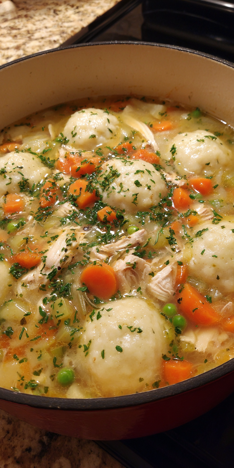 Lemon Herb Chicken And Dumplings served warm with cozy spices