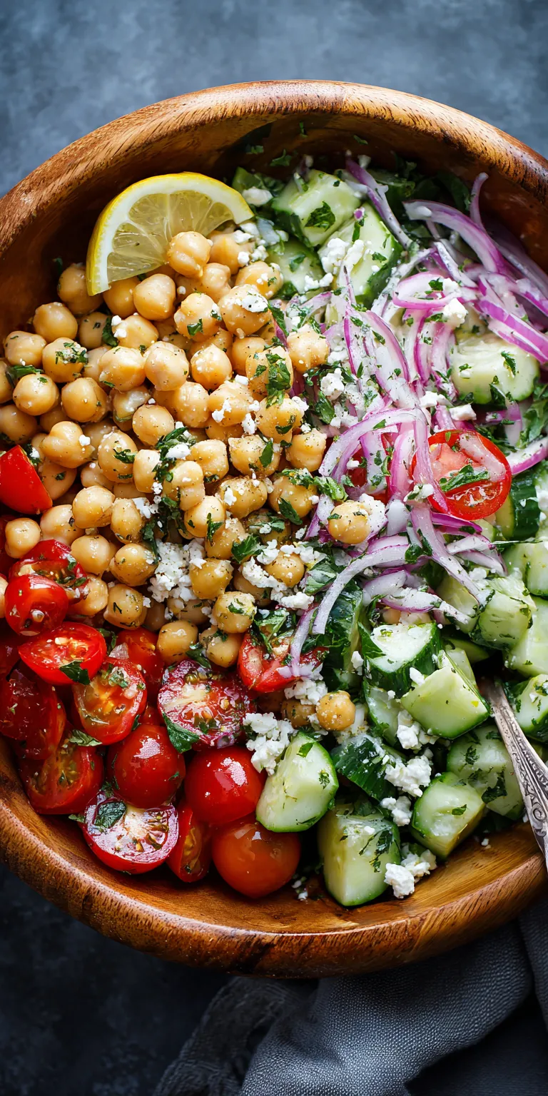 Lemon Herb Mediterranean Chickpea Salad served warm with cozy spices