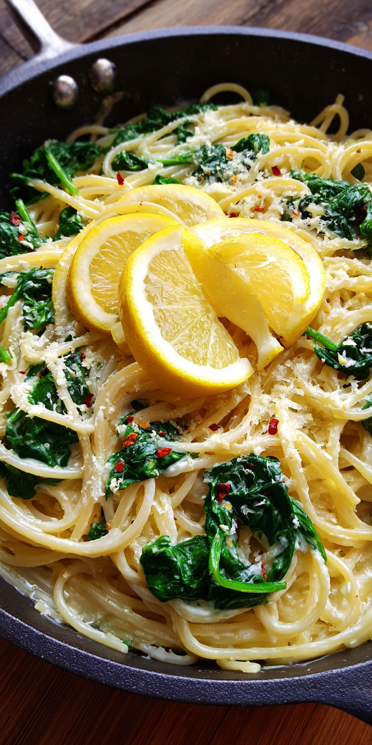 Lemon Ricotta Pasta with Spinach served warm with cozy spices