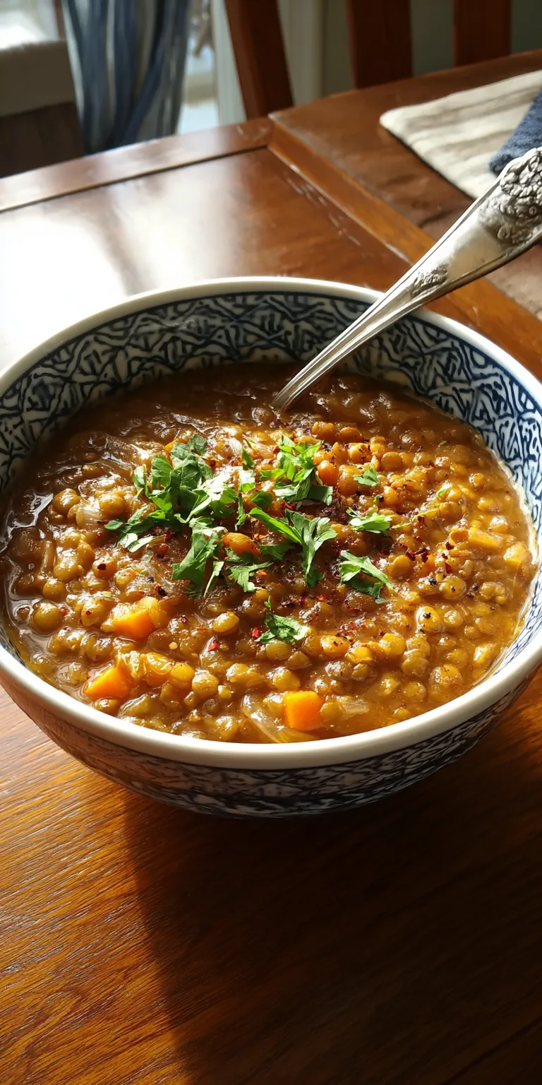 Lentil Soup High Protein Low Calorie served warm with cozy spices