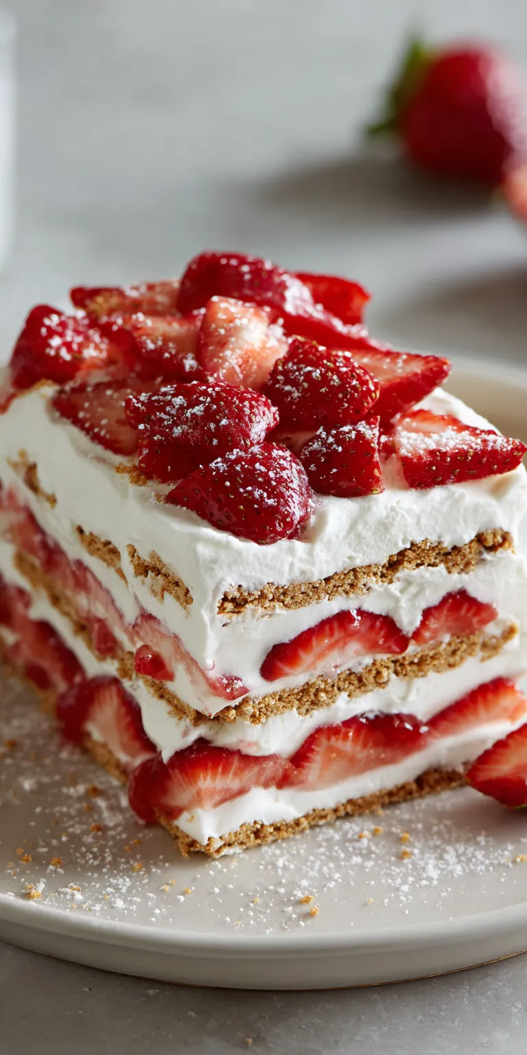 No Bake Strawberry Shortcake Icebox Cake served warm with cozy spices