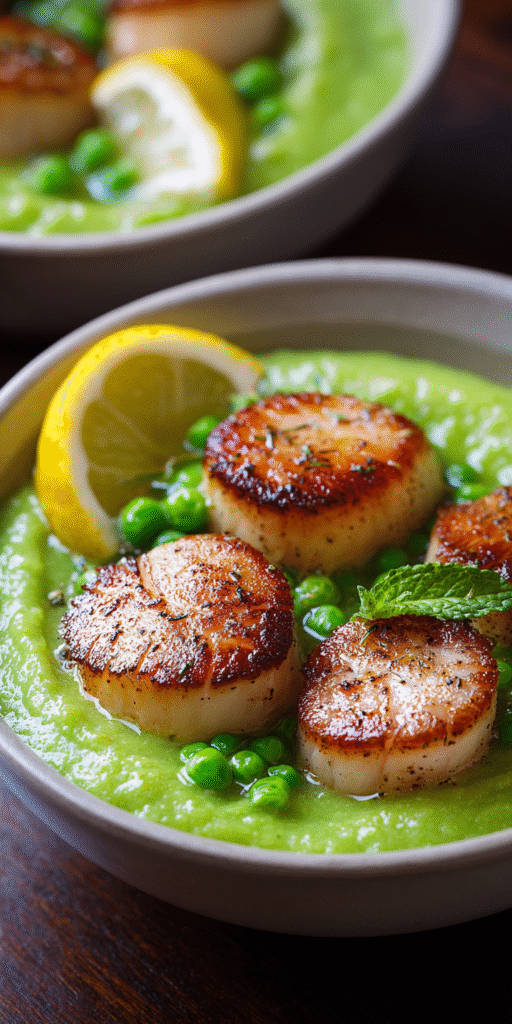 Pan Seared Scallops with Pea Puree Recipe