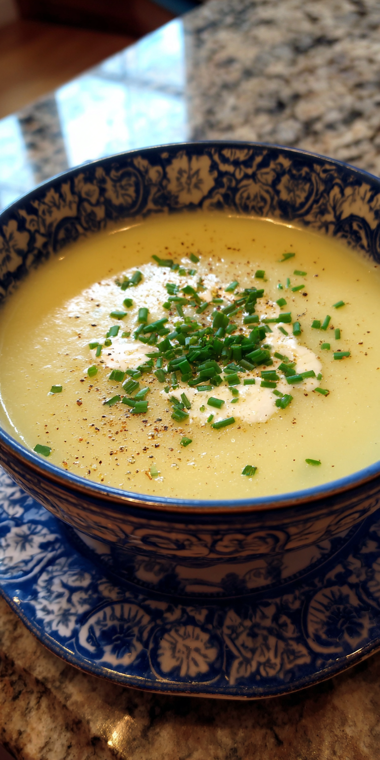 Potato and Leek Spring Soup served warm with cozy spices