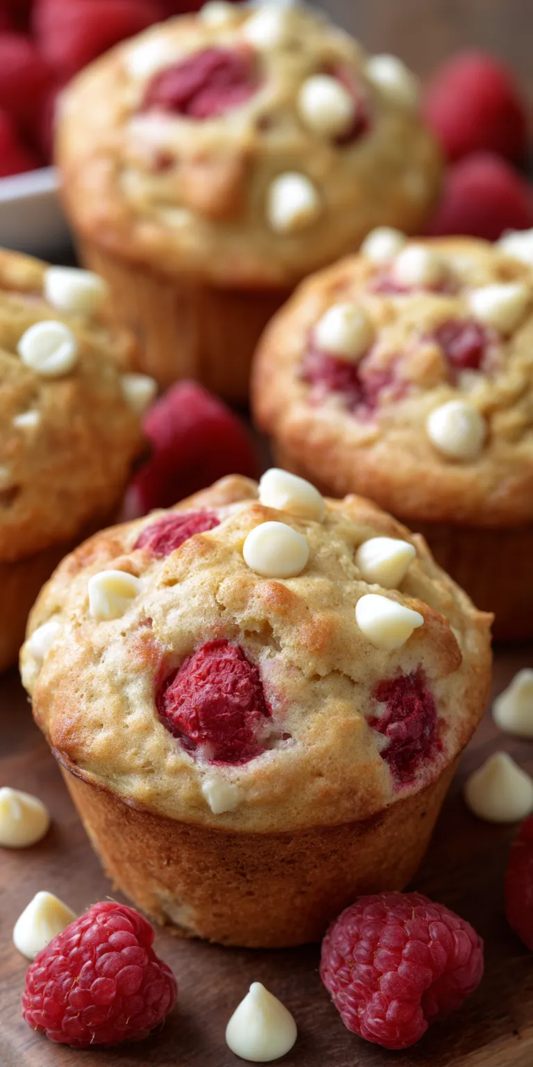 Raspberry White Chocolate Banana Muffins served warm with cozy spices