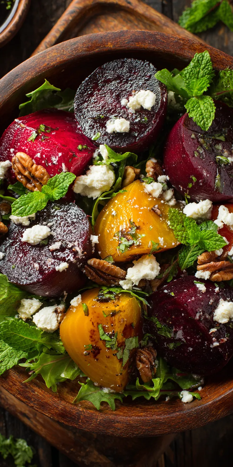 Roasted Beet and Goat Cheese Salad Bowl served warm with cozy spices